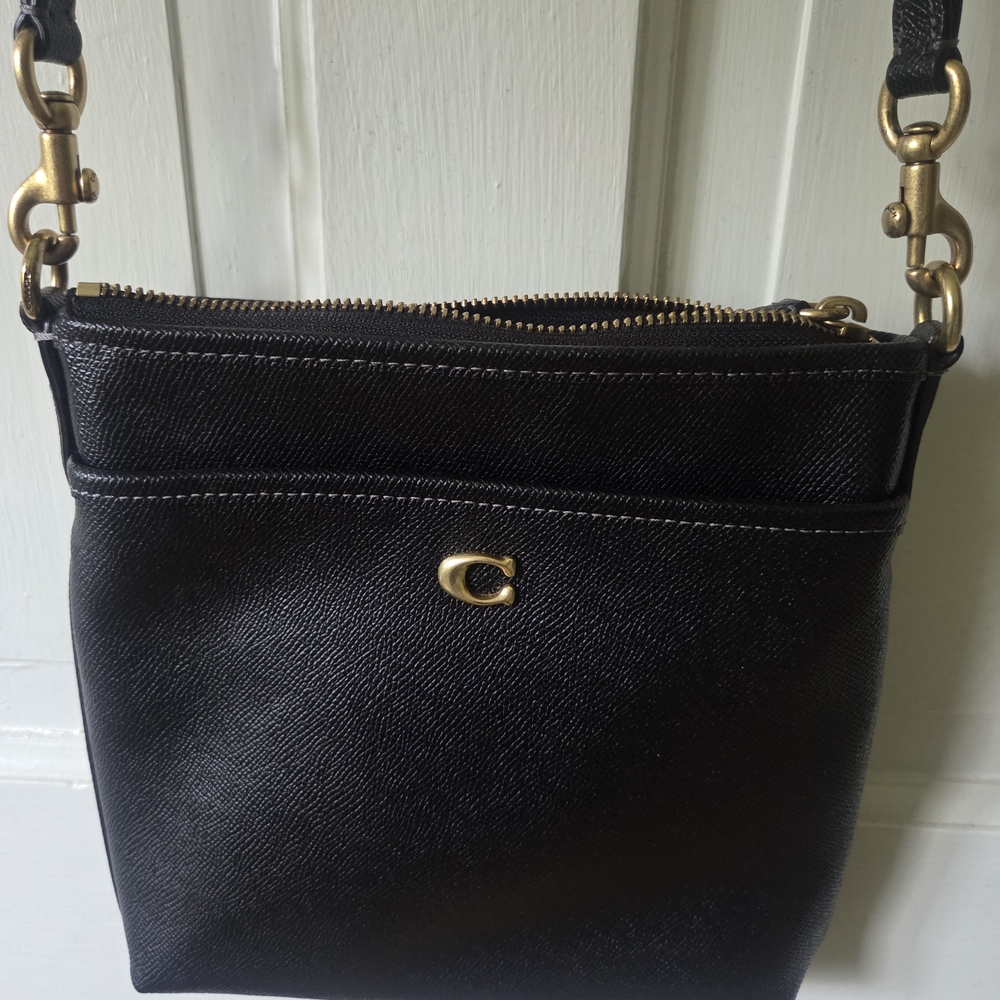 Coach Black Leather Crossbody Bag with Gold Hardware